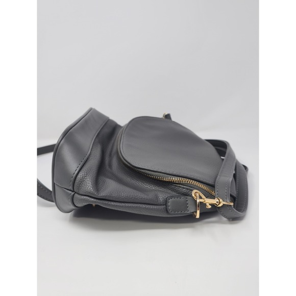 A New Day Gray Mini Backpack Crossbody Faux Leather Gold Hardware - Picture 4 of 9
